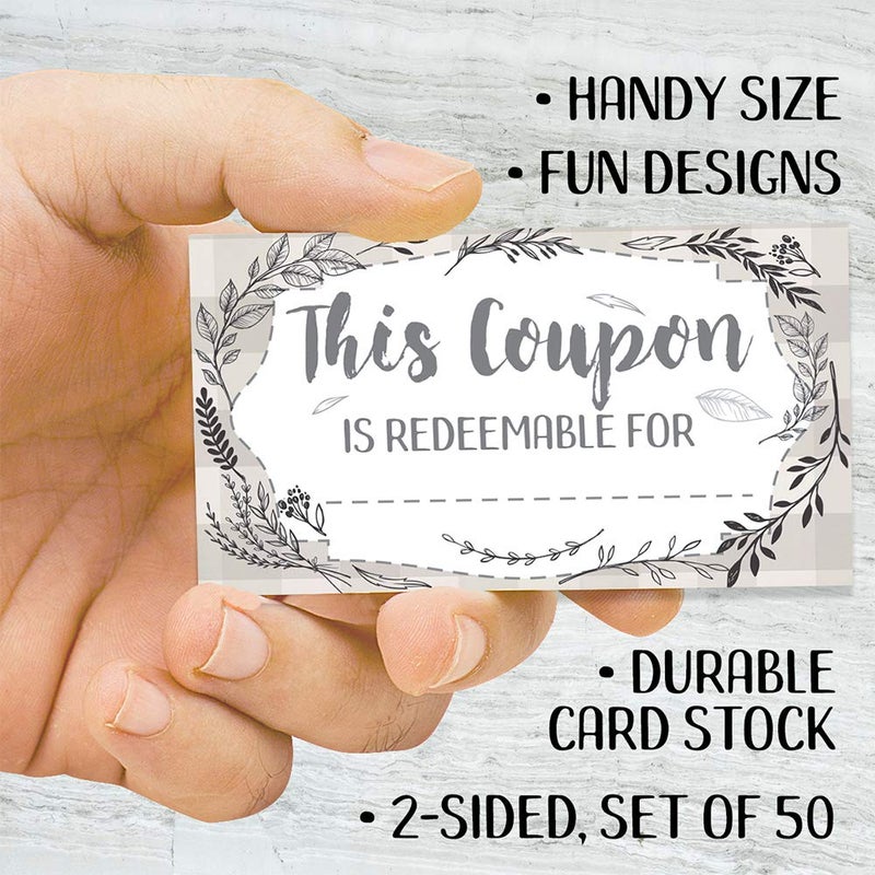 Lone Star Art Botanicals - Set of 50 Coupon Cards - Blank Voucher Gift Card Stationery - Great for Small Business Supplies Gift for Restaurants, Salons, Clothes Boutiques, Double Sided Stationery Cards - Image 4